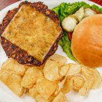 Chipotle Black Bean Burger · A vegetarian patty made of black beans, bell and chipotle peppers, red onions and corn, topp...