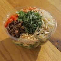 Thai Beef Tenderloin (Small) · romaine lettuce, napa cabbage, teriyaki beef tenderloin, green onion, red pepper, pickled ca...