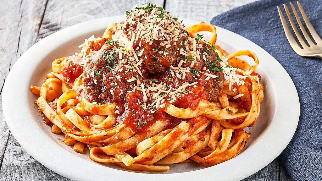 Fettuccine & Meatballs Meal · Fettuccine Pasta tossed with Marinara, then topped with 2 Meatballs, & Parmesan. Heat & serve.