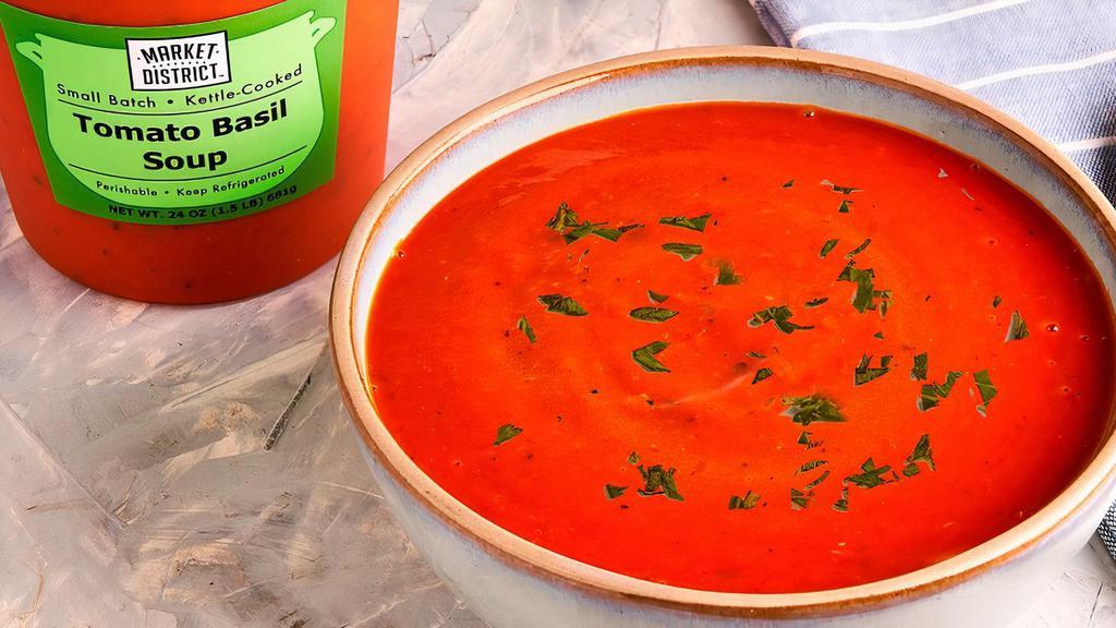 Tomato Basil Soup · Tomatoes, cream, onions, basil, garlic, spices. Heat & serve.