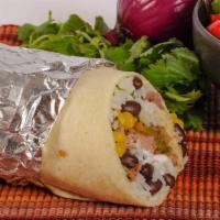 Chicken Build It Burrito Or Bowl · Starts with  sour cream, Pepper Jack Cheese and cilantro rice. Pick beans (pinto and black),...