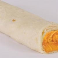Cheesy Burrito · Lots of melted cheddar cheese, and a thin layer of refritos rolled in a flour tortilla.