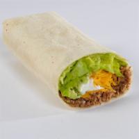 Soft Taco · Seasoned ground beef, cheddar cheese, lettuce, and sour cream rolled in a soft flour tortilla.