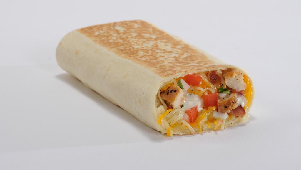 Quesadilla Burritos · Marinated steak, grilled chicken, or southwest chicken, with bacon bits, cheddar cheese, and pepper jack cheese, ranch dressing, and pico de gallo, all wrapped in a grilled flour tortilla.