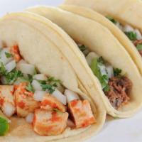 Aztec Street Tacos · Shredded beef, grilled chicken or marinated steak folded into lightly grilled corn tortillas...