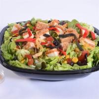 Southwest Chicken Premium Salad · A bed of lettuce topped with spicy breaded chicken, cheddar cheese, pico de gallo, corn and ...