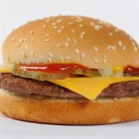 Cheeseburger Kids Meal · An all-beef patty topped with one slice  of melted American cheese, pickles, ketchup, and mu...