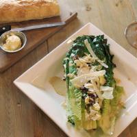 Hearts On Fire · Char-grilled romaine hearts, crisp pancetta, hard boiled egg, Caesar dressing, shaved parmes...