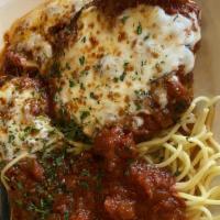 Chicken Parmigiana · Boneless chicken breast topped with your choice of meat or marinara sauce and baked with moz...
