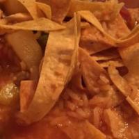 Azteca Soup · Chicken broth, shredded chicken, and tortilla strips.