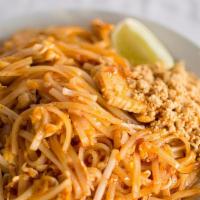 Pad Thai · Stir fried rice noodles with egg, bean sprouts, and peanuts in classic Pad Thai sauce.