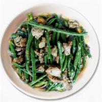 Flammin' Dish* ツ · Green bean and red curry paste. 
Served with steamed jasmine rice(White Rice).