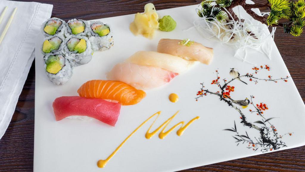 Sushi Lunch · Served with Soup & Salad 
5 Pcs of Sushi & California Roll
(11:00-4:00 pm)