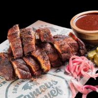 Southside Rib Tips · Served with spicy Hell-Fire Pickles and our Southside BBQ sauce. 1540 Cal.