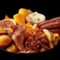 Feast For 2 · St. Louis-Style Spareribs, Country-Roasted Chicken, choice of Texas Beef Brisket or Georgia ...