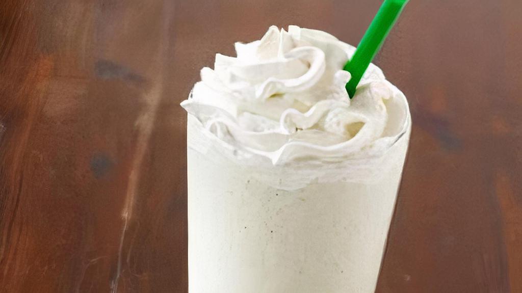 Vanilla Bean Frappe · Iced beverage blended to produce a tasty, foamy, and refreshing drink. Served cold with whipped cream. With Espresso.