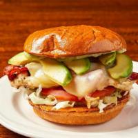 Jessica'S Chicken & Avocado Sandwich · Tender chicken breast with sliced avocado, bacon, tomato, lettuce, herb mayo, and provolone ...