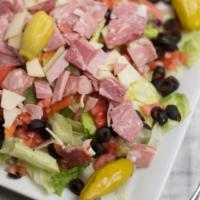 Magoo'S Special Salad · Iceberg lettuce, salami, mortadella, ham, provolone cheese, pepperoncini, tomato and black o...