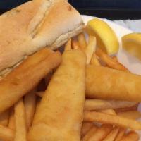 Fish & Chips · Deep Fried Cod Served with french fries, cole slaw, tartar sauce & garlic bread.