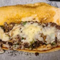 Detroit Steak & Cheese Sandwich · A pound with melted Provolone and Mozzarella Cheese with Sautéed Green Peppers, Onions, and ...