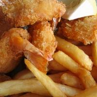Breaded Shrimp Basket · Lightly breaded, seasoned, and deep-fried with Fries and Cole Slaw.