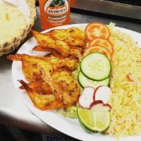 Grilled Shrimp · Served with rice, beans and salad.