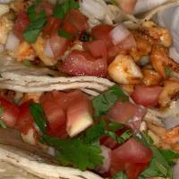 3 Shrimp Tacos · Served with rice and beans.