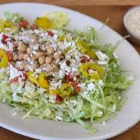 Greek Salad · Classic Greek salad including Jerusalem salad, lettuce, onions, pickles, chick peas, banana ...