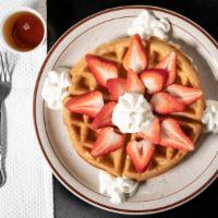 Belgian Waffle · Add strawberries, blueberries & whipped cream for an additional charge.