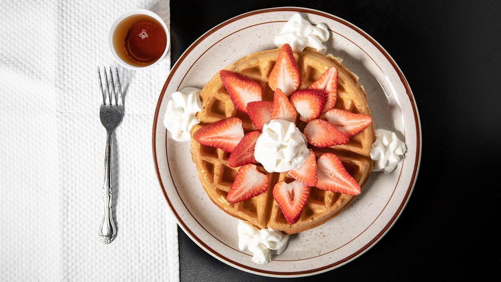 Belgian Waffle · Add strawberries, blueberries & whipped cream for an additional charge.