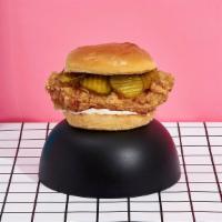 Fried Chicken Sandwich · Crispy fried chicken sandwich with mayo and pickles on a toasted bun. Served with french fri...