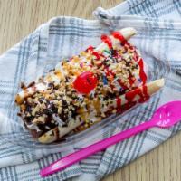 Banana Split · 3 scoops of ice cream, pick your flavors from our ice cream list, whipped cream, ice cream t...
