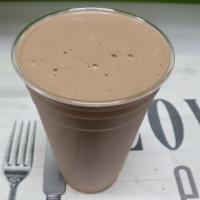 Chocolate Pb Shake  · Chocolate whey protein, banana, peanut butter, collagen peptides and almond milk.

Allergens...