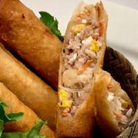Egg Rolls · Four pieces. shredded carrots, white onions, glass noodles choose from vegetable only or veg...