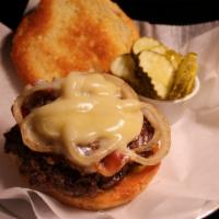 Kozy Burger · Grilled onion, bacon and swiss cheese.