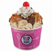 Banana Royale · Two of your favorite ice cream flavors topped off with bananas, your choice of wet topping, ...