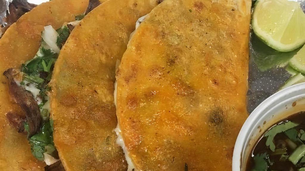 Red Birria Tacos Dorados · 3 birria tacos dorados w/ mozzarela cheese, cilantro, onions, and consome