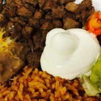 Asada Platter · Asada (Marinated Beef), Rice, Beans, Sliced Jalapeños, Guacamole, Sour Cream, Pico de Gallo,...