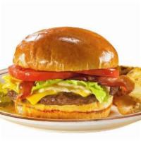 Wisconsin Egg Burger · 1/3 pound. Lettuce, tomato, bacon, American cheese, and one egg. Served on a butter bun and ...