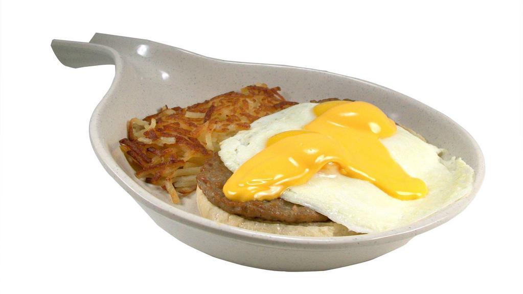 Webb'S Benedict · Two eggs any style with your choice of ham, bacon or sausage patties on an English muffin and topped with our creamy cheese sauce. Includes golden hashbrowns.