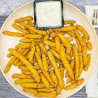 Green Bean Fries · Fresh Green Beans, Lightly Dusted and Fried. Your Choice of Sauce to Dip!