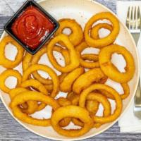 Onion Rings · Beer battered Onion Rings, Served With your Choice of Dipping Sauce!