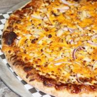 Bbq Chicken Pizza · BBQ Sauce, Marinated Grilled Chicken, Cheddar Cheese, Red Onions, Cheese