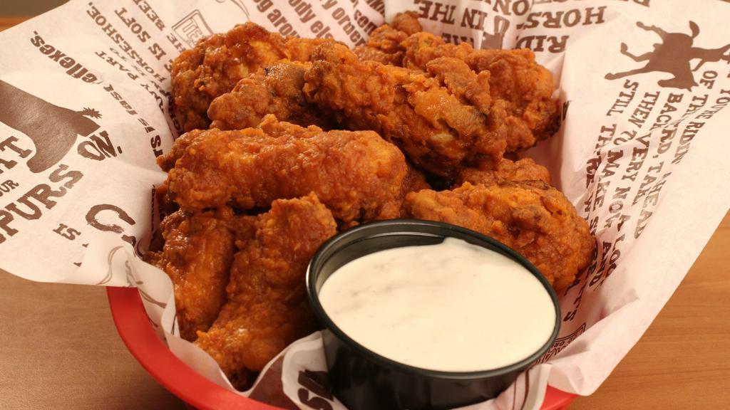 Texas Wing Dings · Boneless, breaded chicken wings! Choose Buffalo, BBQ or naked.