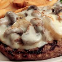 Texas Grub · 10 oz chopped hamburger steak smothered with sautéed onions, mushrooms and melted Monterey J...