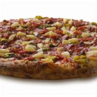 Spicy Hawaiian (Personal) · Our Spicy Hawaiian is topped with bacon, capicola, ham, cheese blend, jalapeños, pineapple, ...
