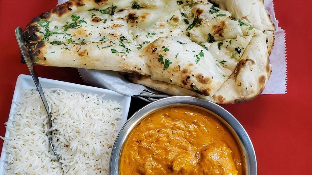 Combo Meal For One · Design for one person. Served with one entree, one 10 Oz rice, and one selected naan bread.
