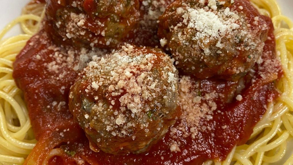 Spaghetti With Meatballs · Homemade Sicilian style meatballs, served over spaghetti with our homemade marinara sauce.
