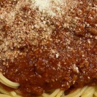 Spaghetti With Meat Sauce · Spaghetti topped with our homemade meat sauce.