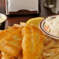 Friday Fish Fry · 3 pieces of cod. Served with French fries, coleslaw, homemade tarter sauce, garlic bread and...